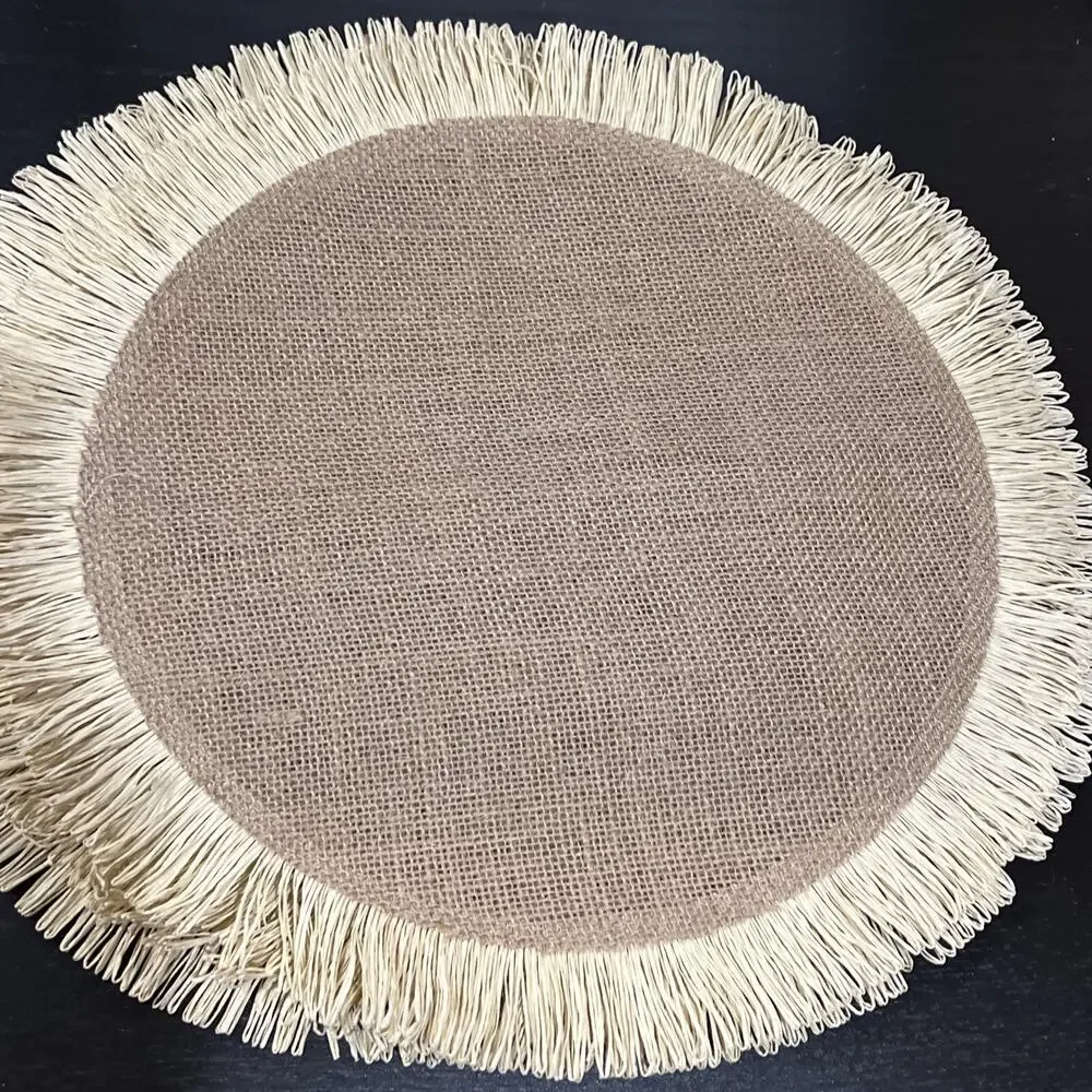 Burlap Round Placemats Set of 4 Table Decor Boho Natural Jute Fringe